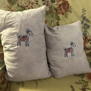 Naturally Dyed Embroidered Pillows | Goats